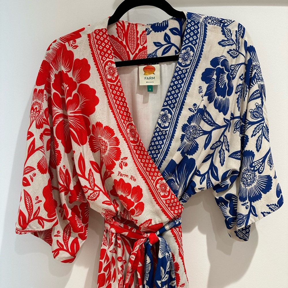 Red & Blue maxi Farm Rio wrap dress